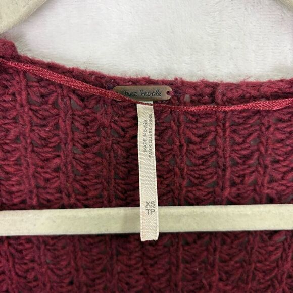 Free People Maroon Open Knit V Neck Boxy Fit Cardigan Oversized Sweater Women's - Picture 5 of 10